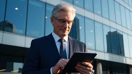 Businessman with tablet outdoors. - Powered by Adobe
