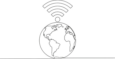 Global WiFi Connection Line Art – World Internet Network Outline Illustration Global Internet Connectivity Line Art  © Sheikh