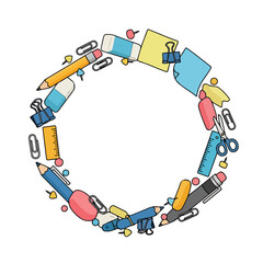 Colorful Stationery Items Arranged in Circle.