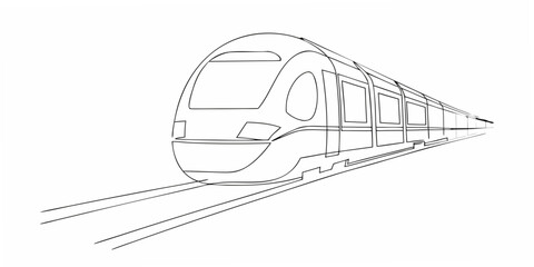 A minimalist line drawing depicts a speeding high speed train on tracks © Sukla