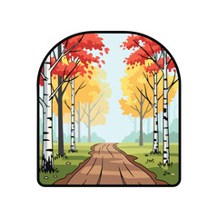 Colorful Trees Lining a Dirt Pathway.