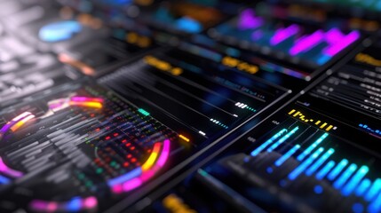 Obraz premium Abstract Data Visualization with Colorful Charts and Graphs in Digital Space for Insights and Analysis