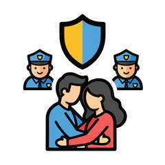 Couple Protected by Police Officers.