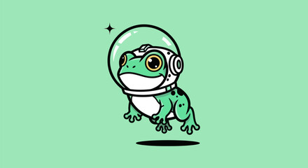Obraz premium Cartoon frog astronaut on green backdrop