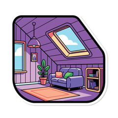 Cozy Cartoon Purple Room Interior Design.