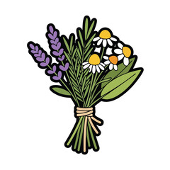 Daisies and Lavender Flowers in Bouquet.