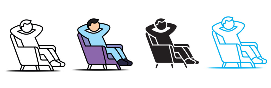 Relaxed person sitting comfortably in an armchair with hands behind head enjoying leisure time