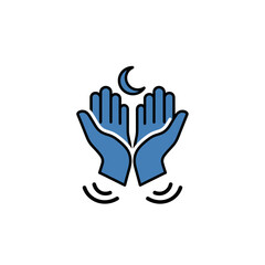 Obraz premium Icon of Praying Hands with a Crescent Moon Symbolizing Islamic Prayer and Devotion, isolated white background