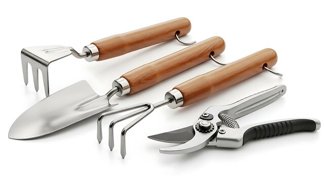 Gardening Hand Tools Set With Wooden Handles.