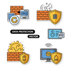 Data Protection Icons with Shields and Security.