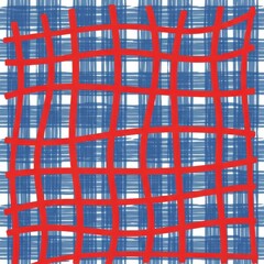 Obraz premium Abstract Red Grid Overlay on Blue Plaid Pattern.