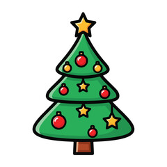 Decorated Christmas Tree with Ornaments and Star.