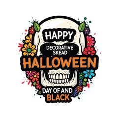 Decorative Skull with Halloween Text.