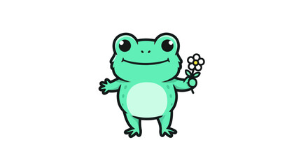 Fototapeta premium Cartoon frog holding flower on white