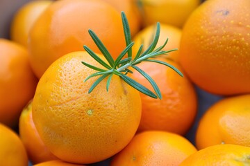 Fresh Oranges with Rosemary Sprig - Citrus Fruit Still Life
