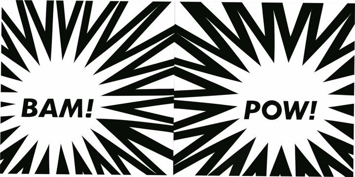 Comic book style explosion with onomatopoeia bam and pow