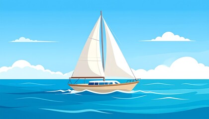 Fototapeta premium Sailboat gliding on the ocean under a bright blue sky.
