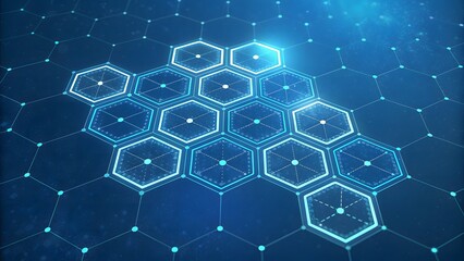 Glowing blue hexagonal network grid futuristic technology digital connection background