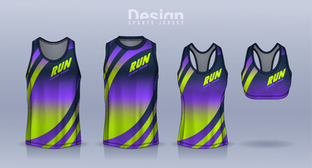 Obraz premium Sleeveless shirt sport design template, jersey mockup for Men's and Women's, Running singlet, basketball Tank top. 