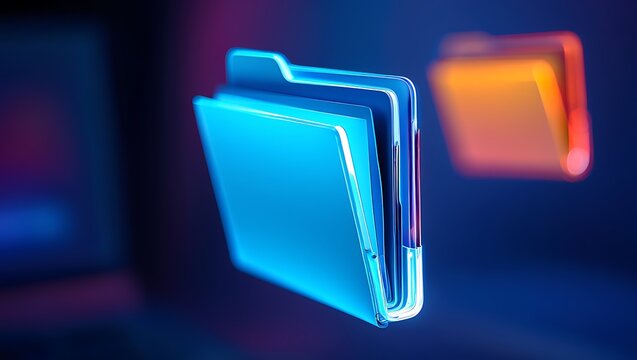 Glowing abstract data folders in a virtual digital space, representing secure cloud storage, information management, futuristic technology, network systems, computing, archives, and innovative digital - Powered by Adobe