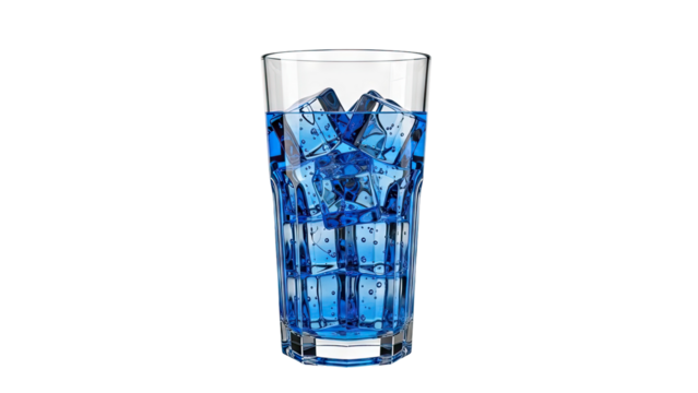 Tall glass of blue drink with ice cubes - Powered by Adobe