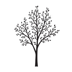 Fototapeta premium Black silhouette of a bare tree with small leaves a simple vector illustration for nature and seasonal design concepts isolated on white