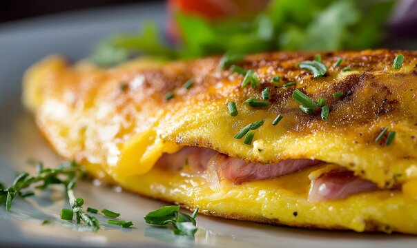 Fresh cheese and ham omelette with salad 