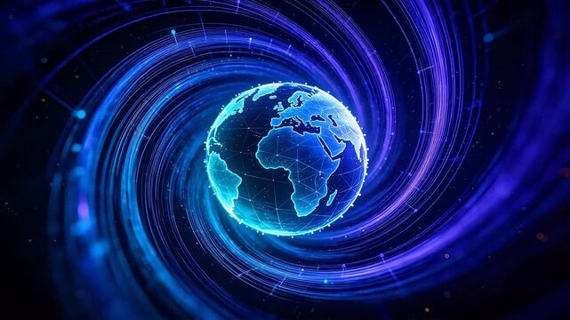 Digital earth with connected network lines and glowing data nodes