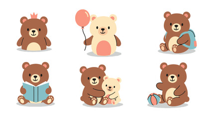 Cute cartoon bears in various poses and activities.