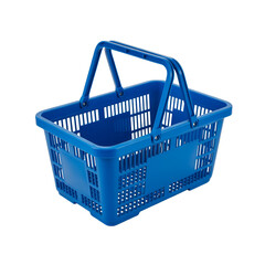 Blue plastic shopping basket with handle isolated on white background