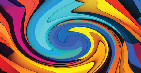 Multicolor glowing twisted lines on black background. Abstract psychedelic vector illustration