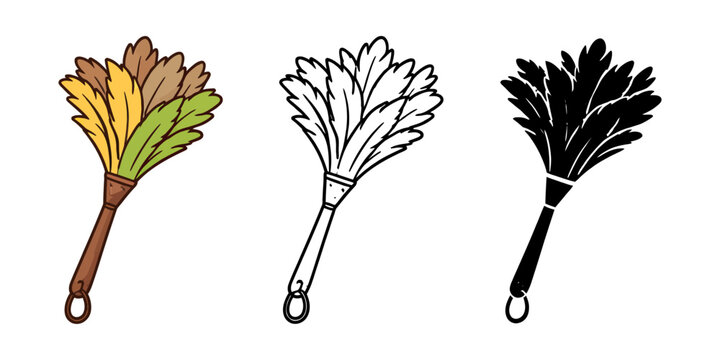 Feather duster cleaning tool cartoon icon collection