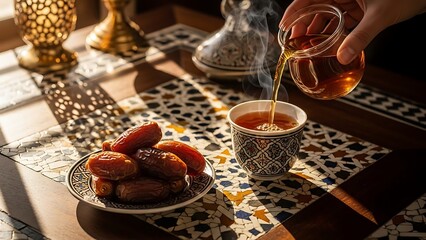 Ramadan Iftar Meal with Dates and Tea.