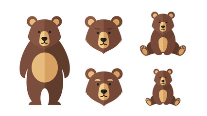 Collection of cute cartoon brown bear illustrations in different poses.