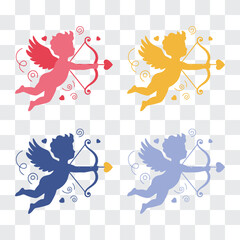 Cupid Silhouette with Bow and Arrow in Dynamic Pose for Valentine&rsquo;s Day