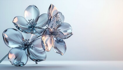 クロームシルバーの光沢を持つ繊細な3Dフラワー：高品質な装飾用背景素材