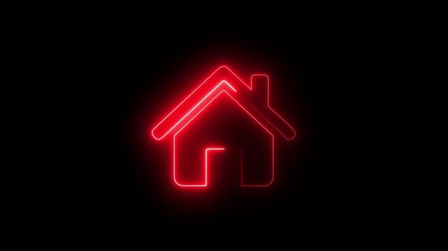 Abstract glowing red color neon home outline icon. home button icon animation.