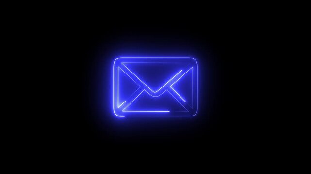 Animation of blue glowing neon color message box icon conversation notice receive message icon. Glowing  neon email icon animation. 4k motion footage.