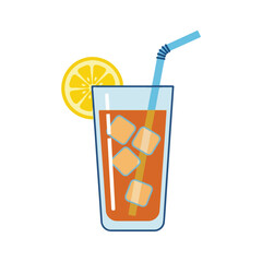 Iced beverage with lemon slice and straw