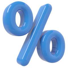Vibrant blue glossy 3D percentage symbol illustration on a clean white background.