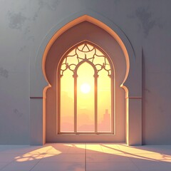 Fototapeta premium Moorish Archway with Sunlight Glow Through Intricate Lattice Window Design