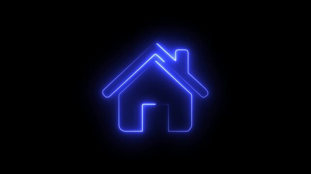 Abstract glowing blue color neon home outline icon. home button icon animation.