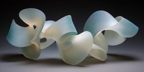 Abstract, flowing sculpture with soft edges and gradient colors. Appears to be illuminated from within