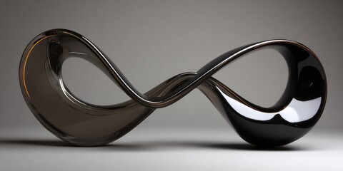 A 3D rendered infinity symbol sculpture in reflective, transparent material
