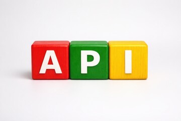 API Blocks: Colorful blocks spelling out API (Application Programming Interface), a symbol of digital innovation and connectivity. Demonstrating the essence of software integration and development.