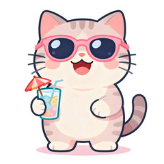 Cool cat enjoying refreshing cocktail on summer day