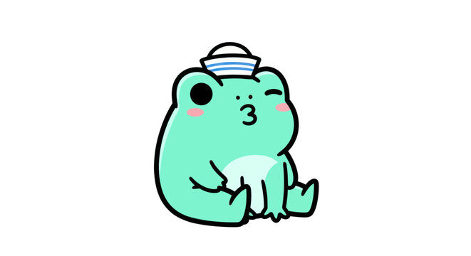 Cartoon frog wearing sailor hat