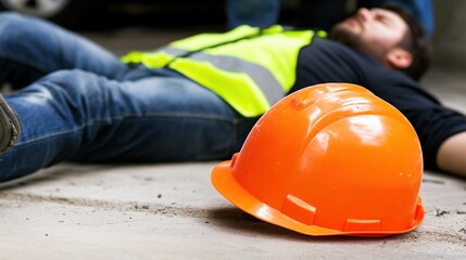 Fototapeta premium Construction Worker Lying Unconscious on Ground