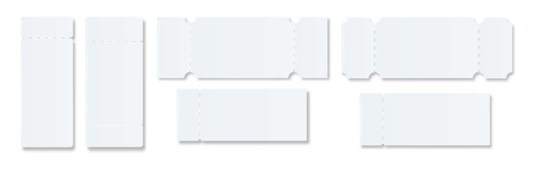 Ticket Empty template. Concert movie theater boarding blank white tickets lottery coupons . Vector