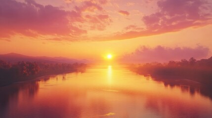 Obraz premium Serene Sunset Over a River Reflecting Warm Hues